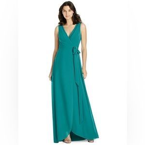 Jenny Packham NWT Matte Chiffon Wrap Dress In Jade Size 16